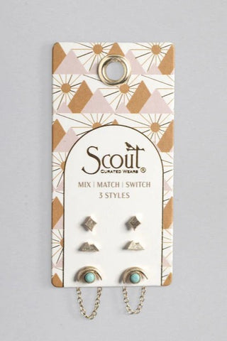 Stud Trio Ear Jacket Set - Mountain/Turquoise/Gold