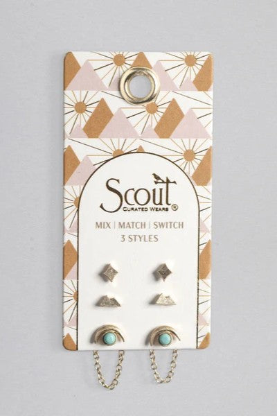 Stud Trio Ear Jacket Set - Mountain/Turquoise/Gold
