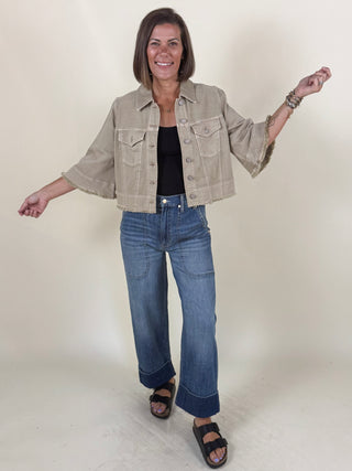 [Liverpool] Fiona 3/4 Sleeve Frayed Flounce Jacket