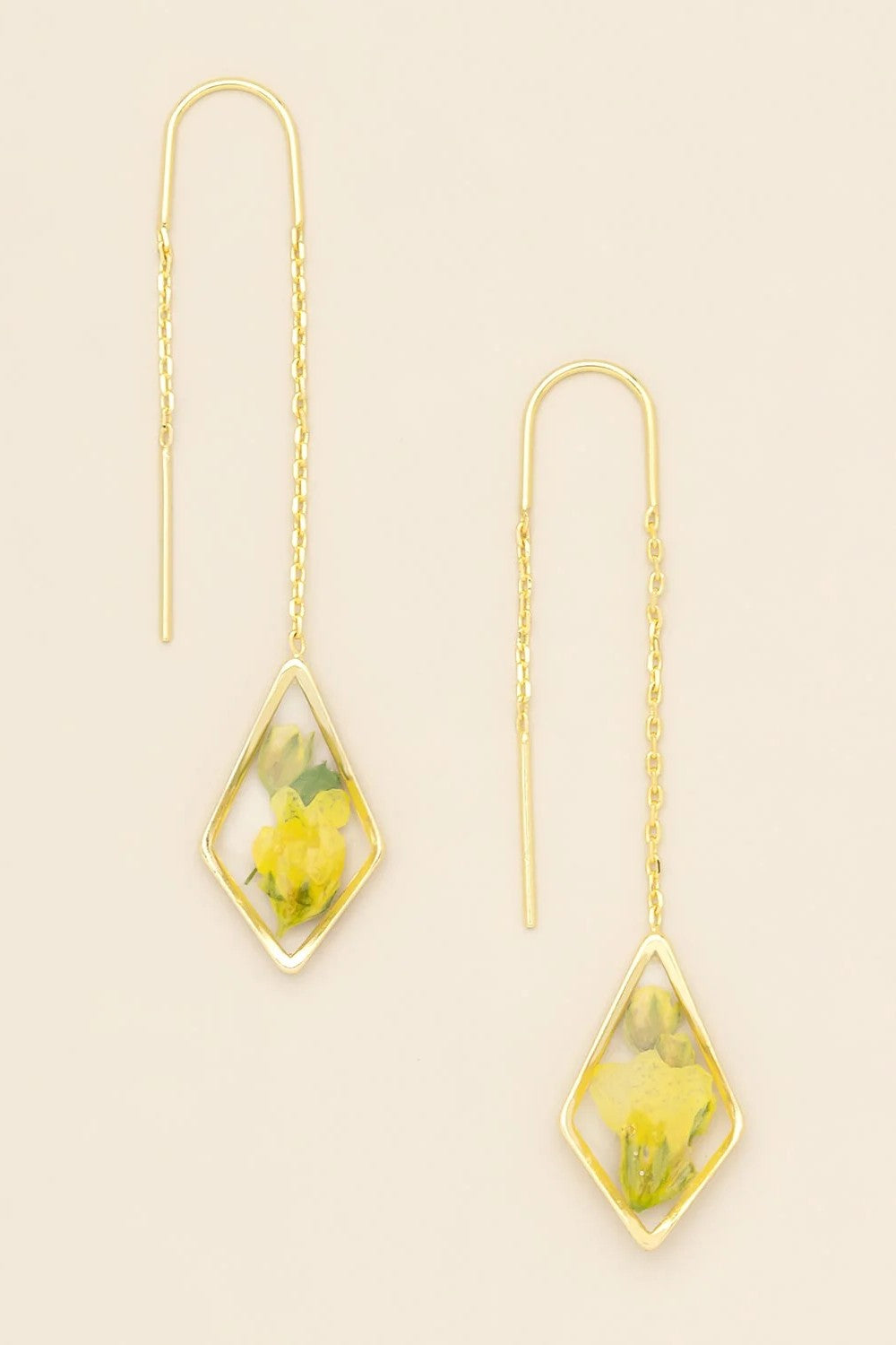 Pressed Flower Thread Earrings - Yellow Baby's Breath/Gold