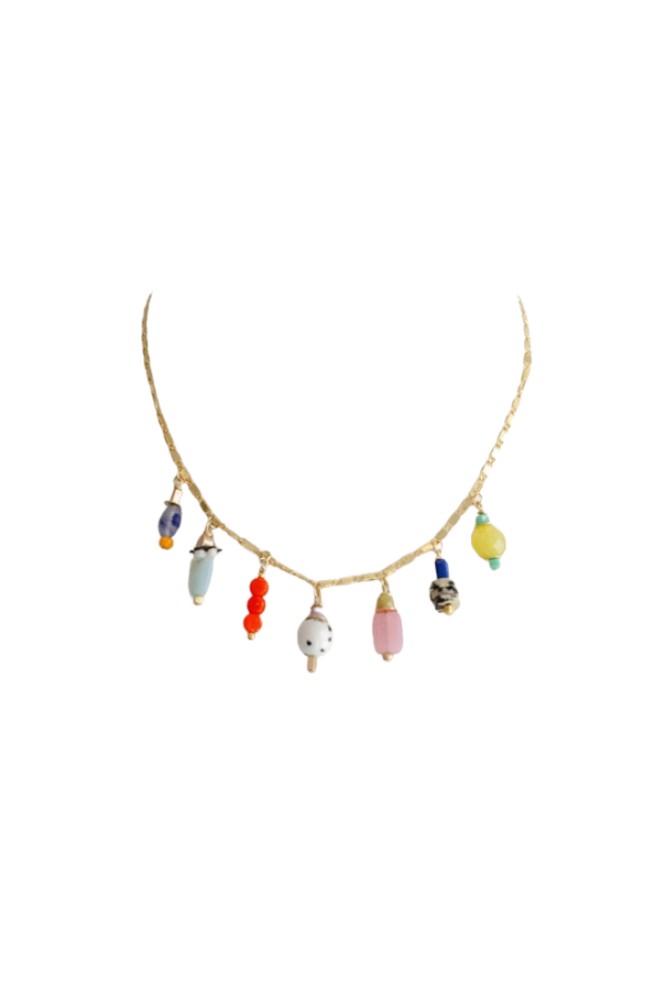 Colorful Beaded Charm Necklace - Bright