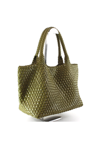 Woven Tote Bag with Cosmetic Pouch - Olive