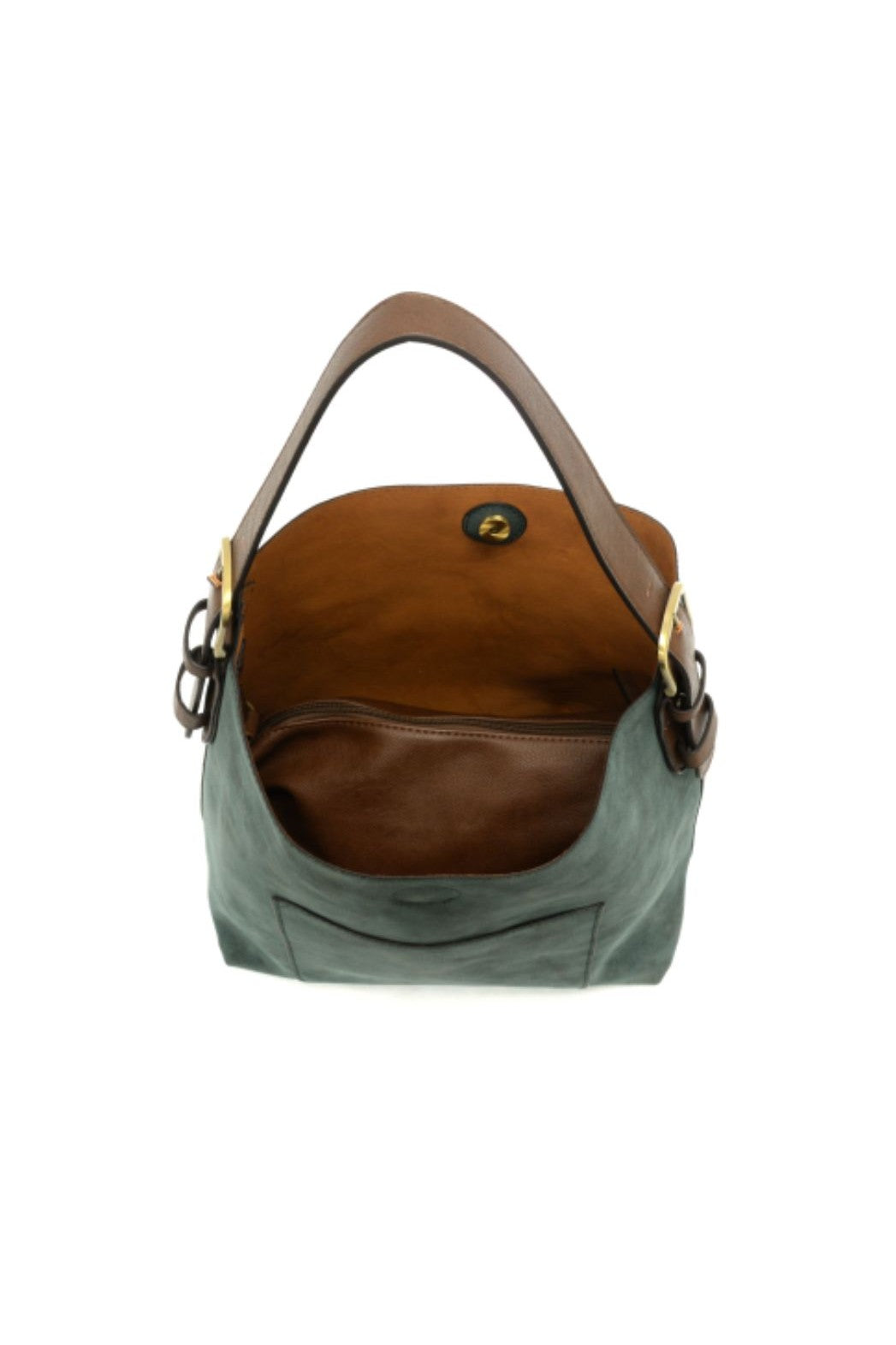 Rich Faux Suede Hobo Handbag with Coffee Handle - Deep Teal