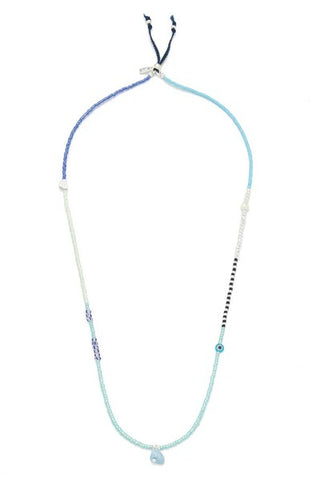 Mixed Media Wrap Bracelet/Necklace - Hope/Aquamarine/Silver