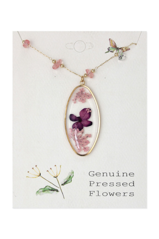 Gold Rose Quartz Dried Flower Necklace