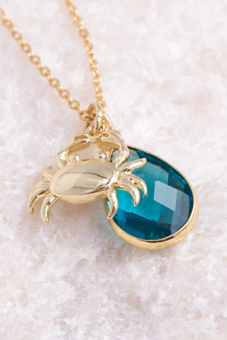 Crab & Glass Teardrop Necklace - Gold