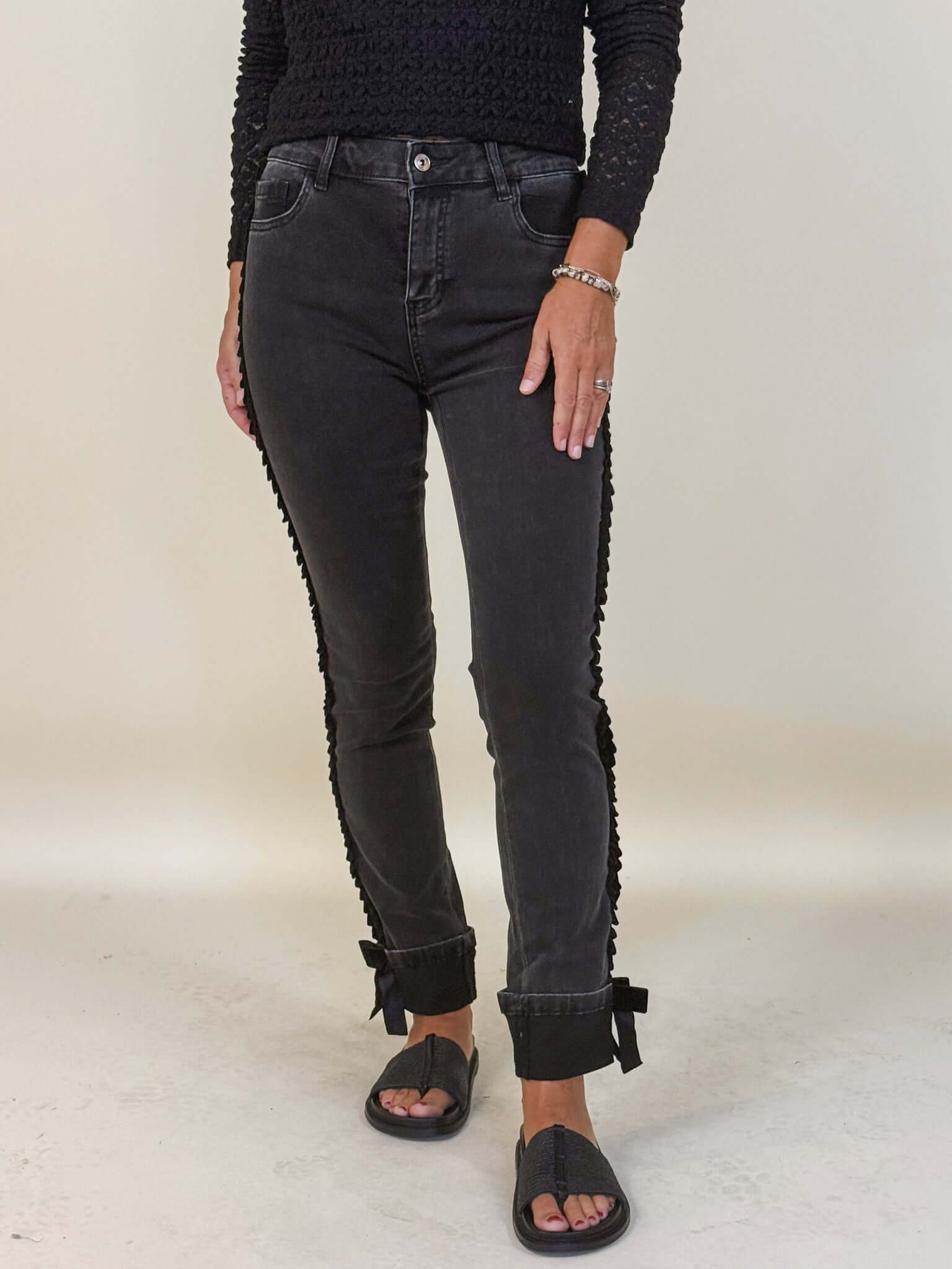 Gina Velvet Bow Slim Leg Jeans, 29" Inseam