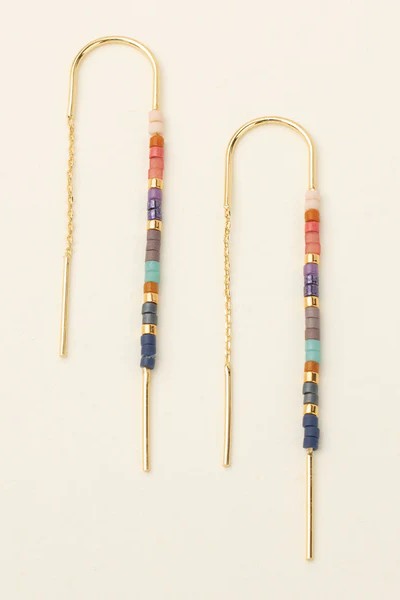 Chromacolor Miyuki Thread Earrings - Dark Multi/Gold