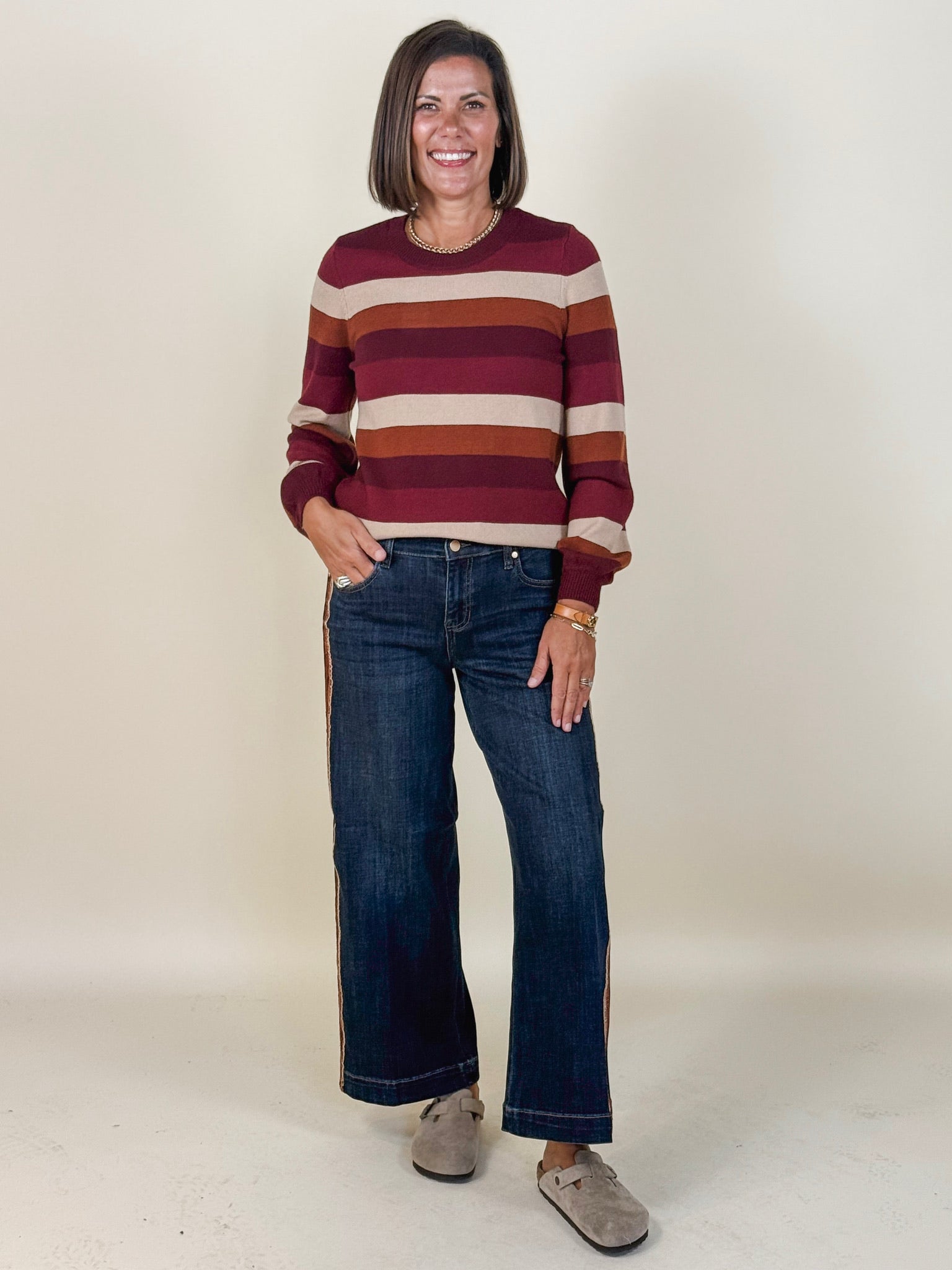 [Liverpool] Stride Wide Leg Jean with Velvet Trim, 28" Inseam