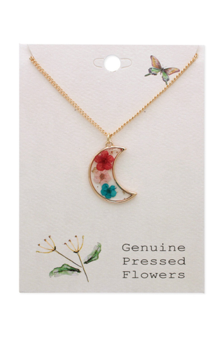Multi Dried Flower Gold Moon Necklace