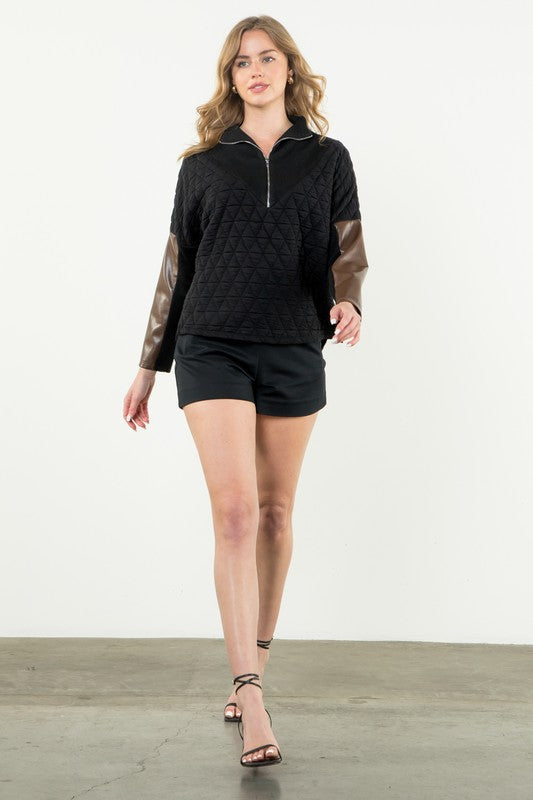 Triangle Quilted Half Zip Sweater