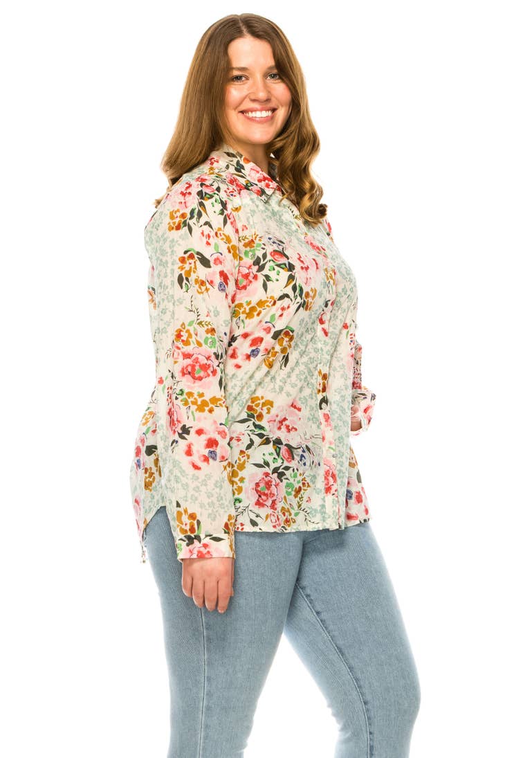 Carly Button Down Cream Top - Plus Size