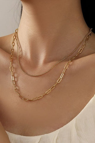 Titanium Steel Layered Chain Necklace - Gold