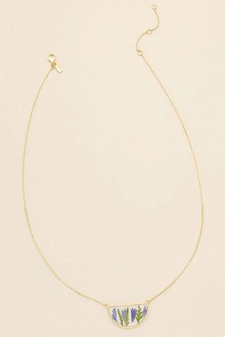 Pressed Flower Necklace - Purple Cornflower/Gold