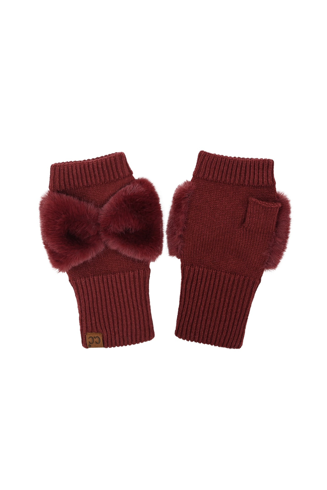 Faux Fur Fingerless Glove - Burgundy