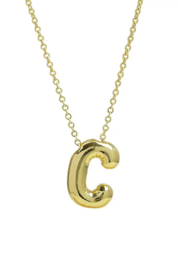 Initial Balloon Bubble Gold Necklace  - 0.57" - C