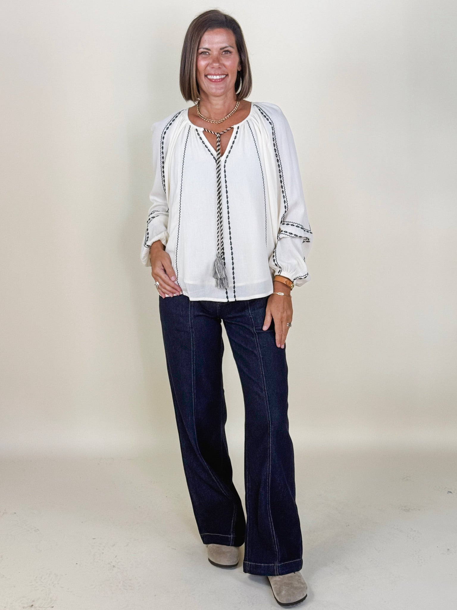 [Liverpool] Trouser Wide Leg with Seaming, 32" Inseam