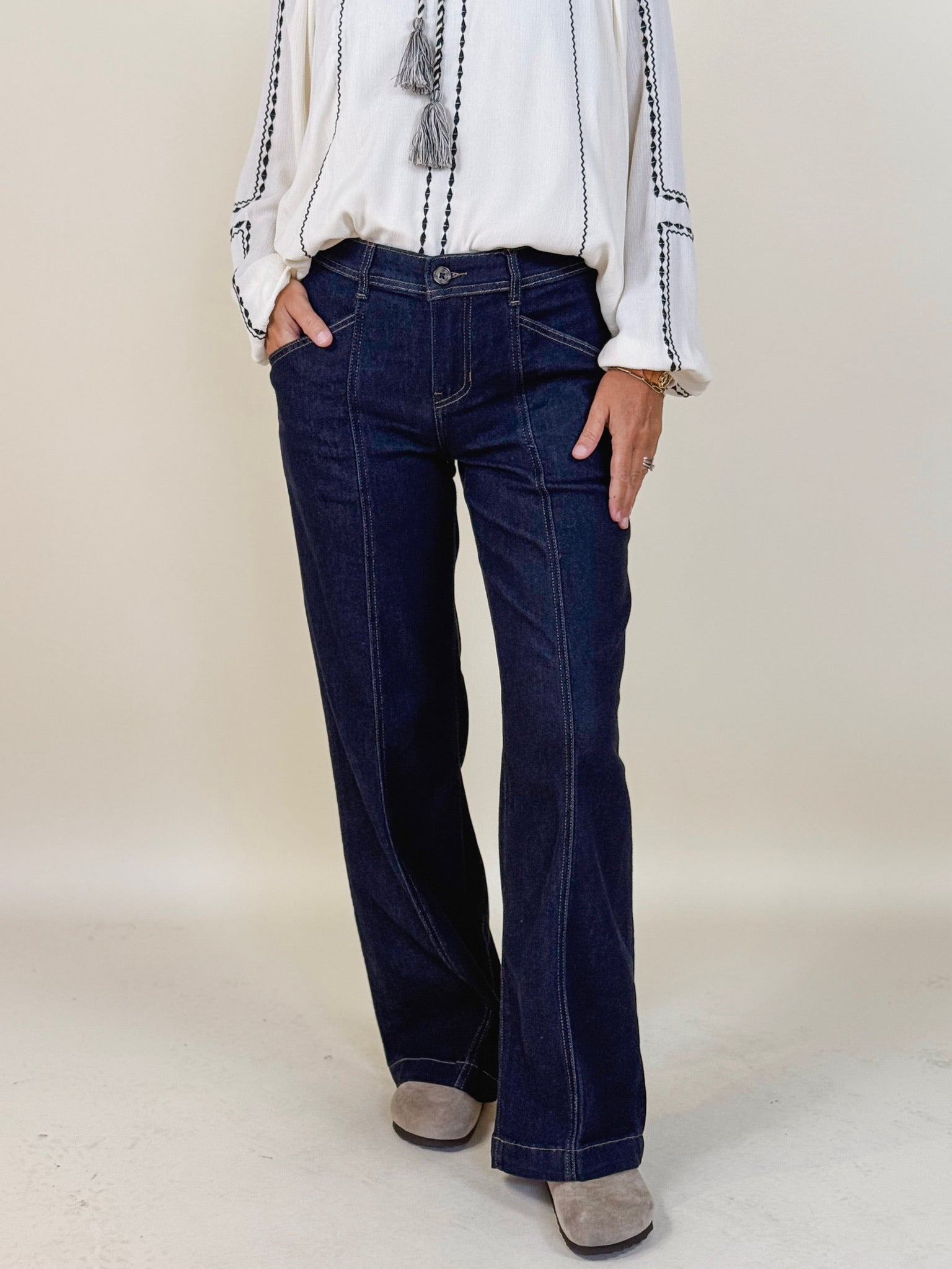 [Liverpool] Trouser Wide Leg with Seaming, 32" Inseam