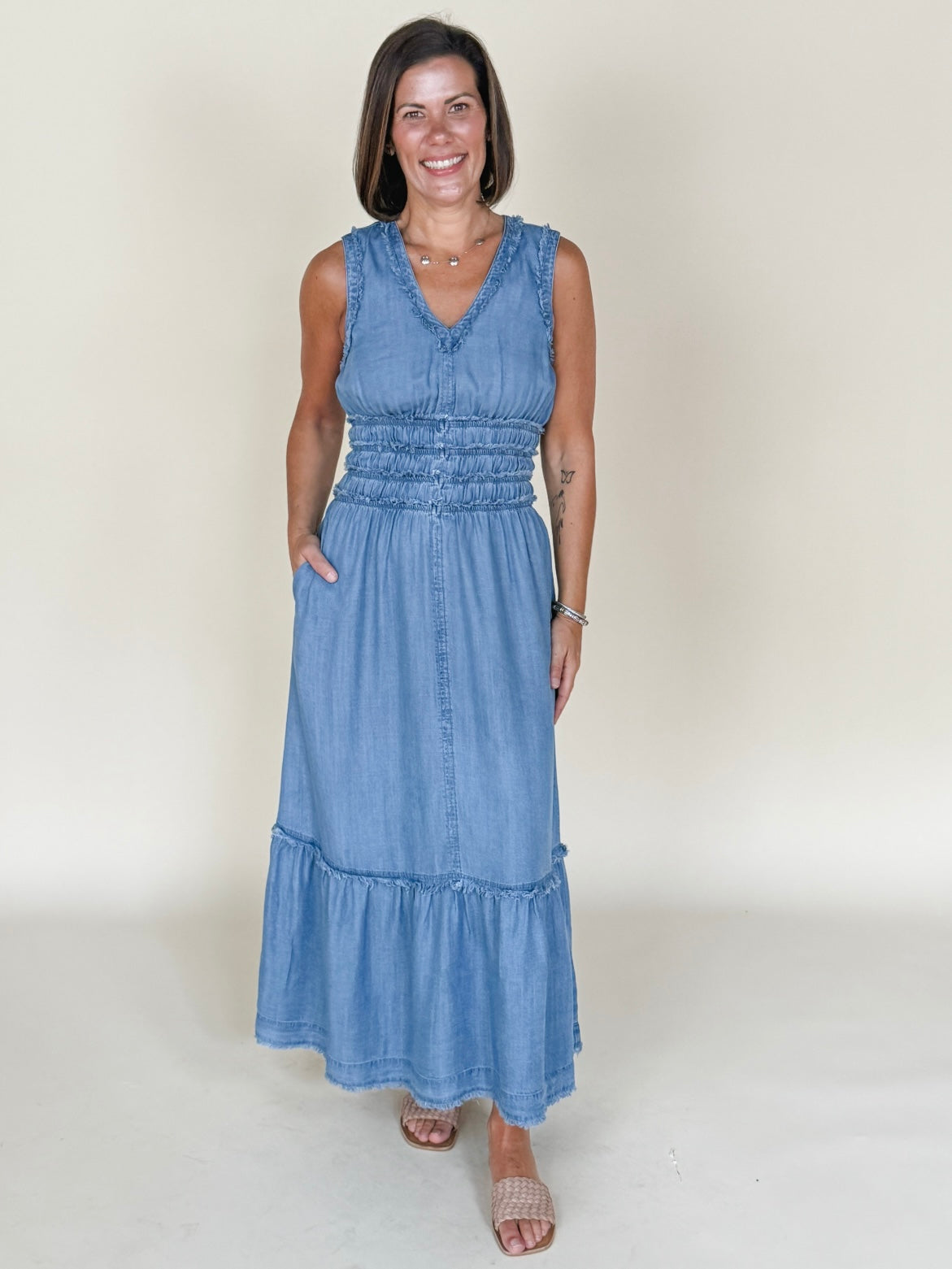 [Liverpool] Smocked V-Neck Maxi Dress