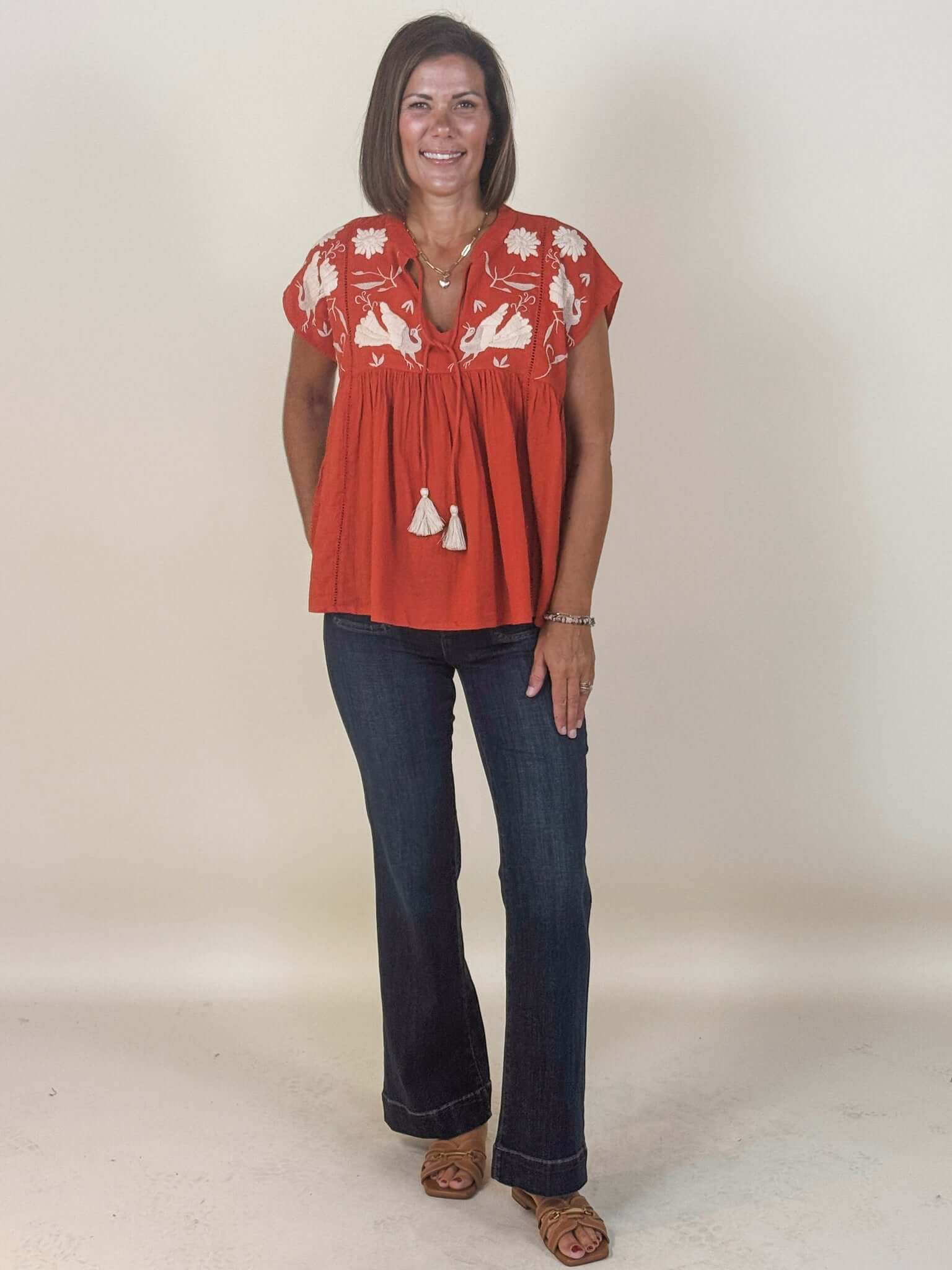 Nora Embroidered Babydoll Top