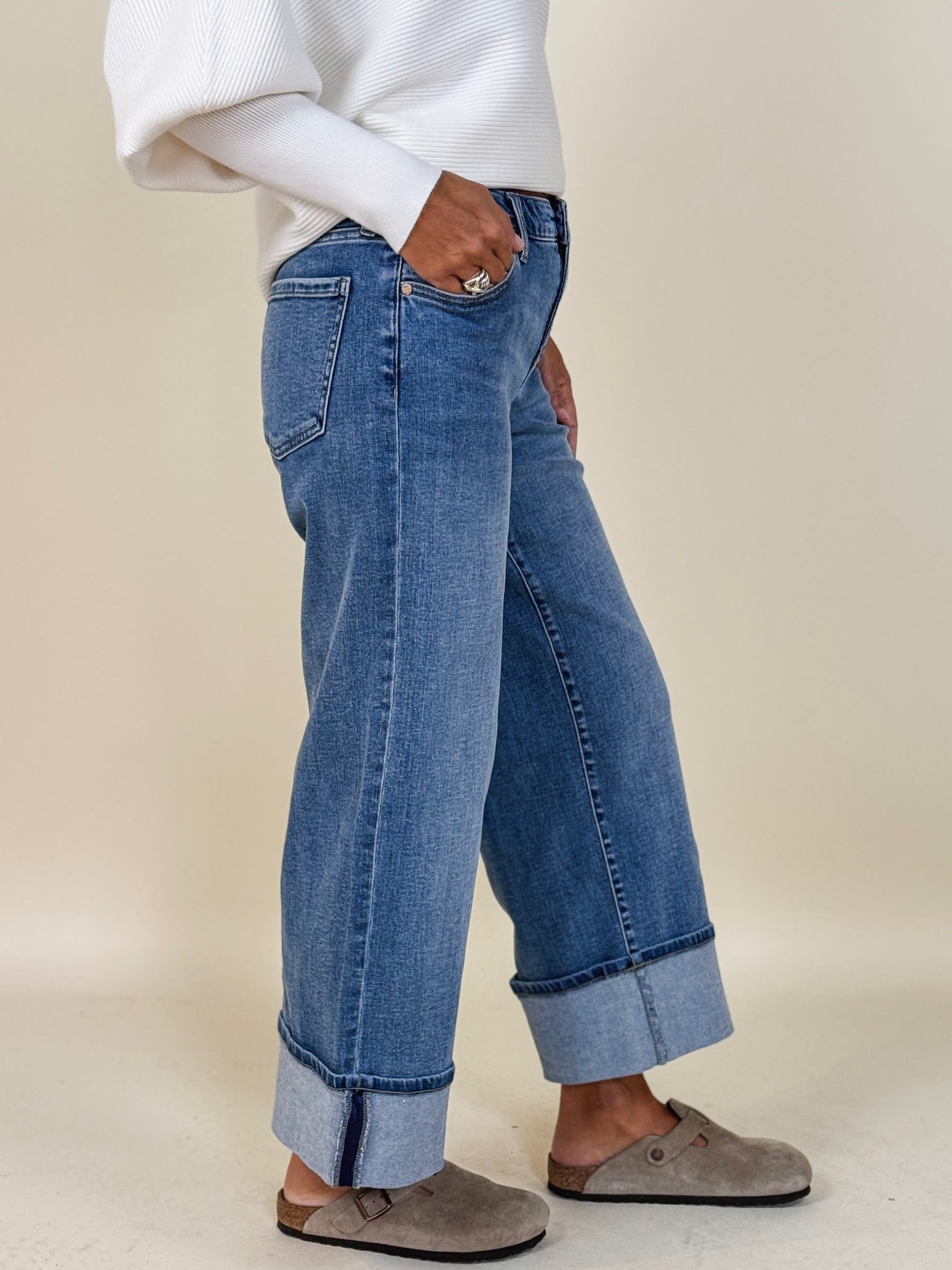 [Liverpool] Morgan Cuffed Wide Leg Jean, 27" Inseam