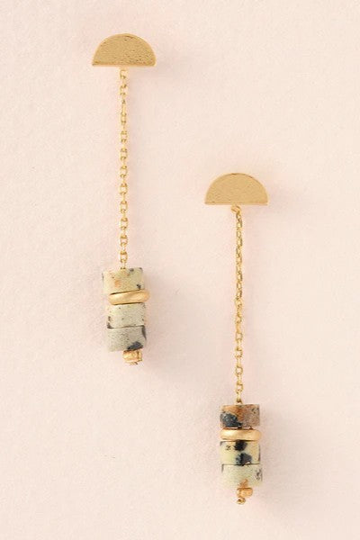 Stone Meteor Thread/Jacket Earrings - Dalmatian Jasper/Gold