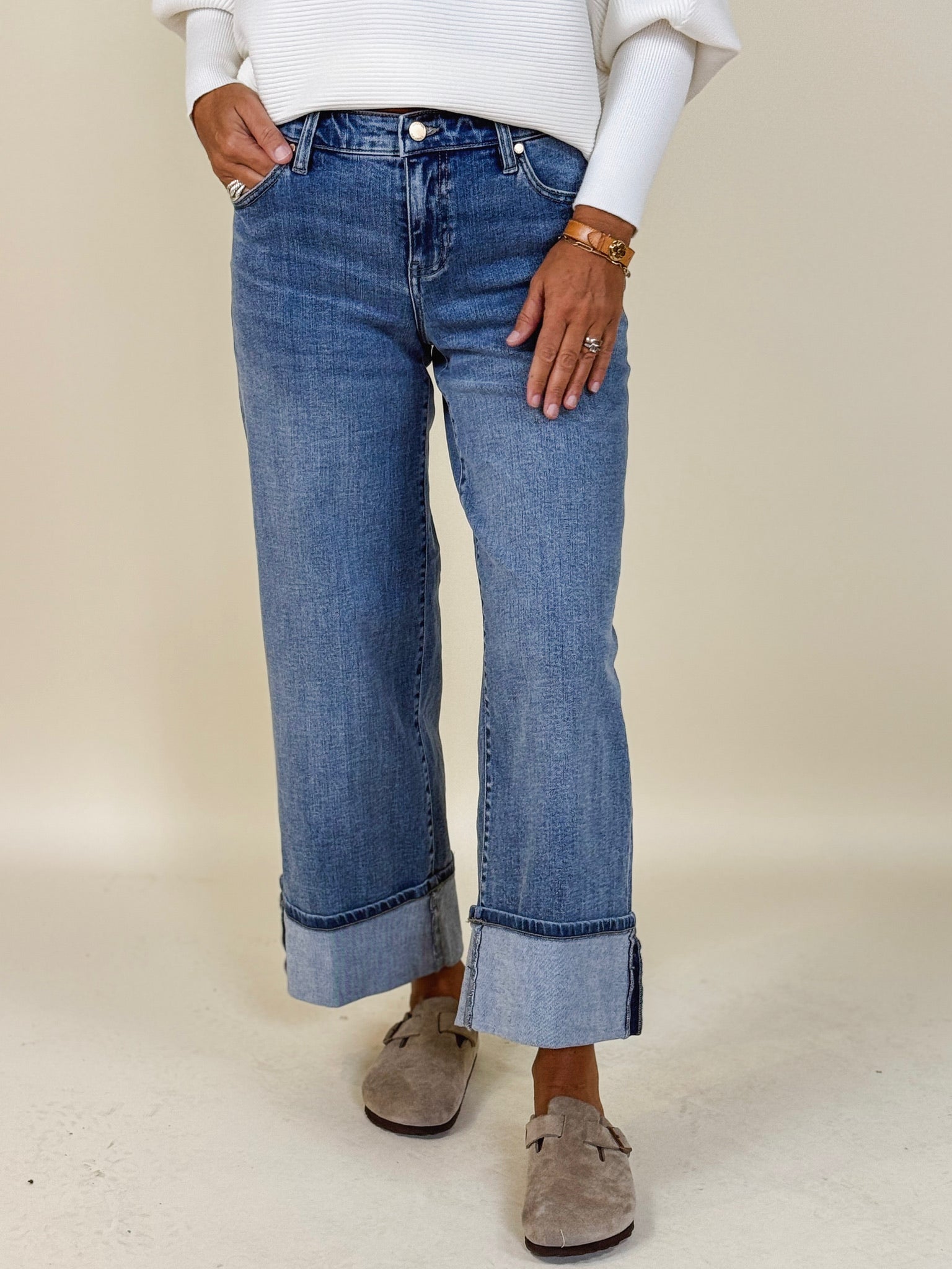[Liverpool] Morgan Cuffed Wide Leg Jean, 27" Inseam