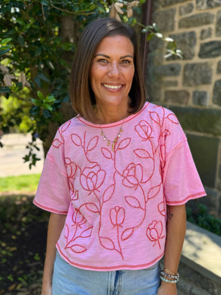Betty Beaded Floral Applique T-Shirt