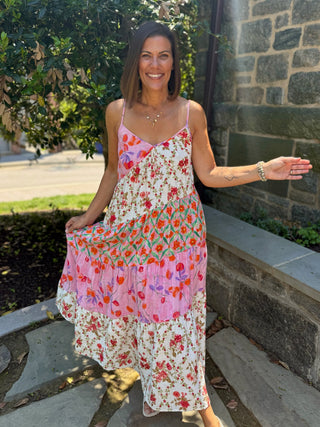 Michelle Mixed Print Long Dress