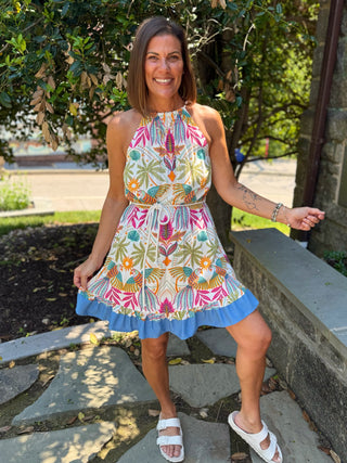 Malena Halter Ruffle Mini Dress Tropical