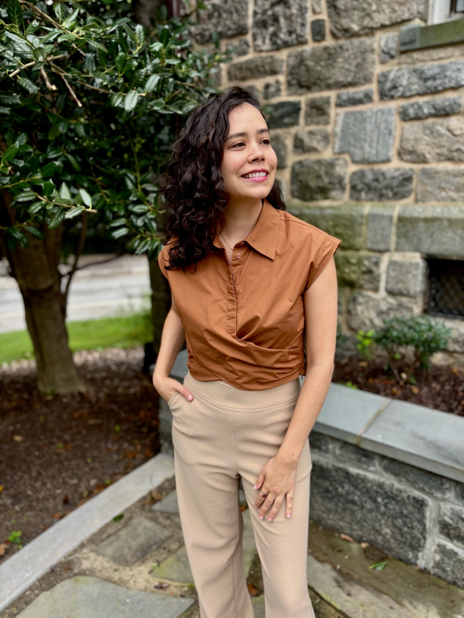 Eloise Wrap Front Poplin Top