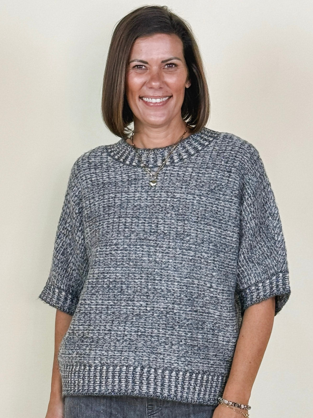 [TRIBAL] Crew Neck Half Sleeve Sweater