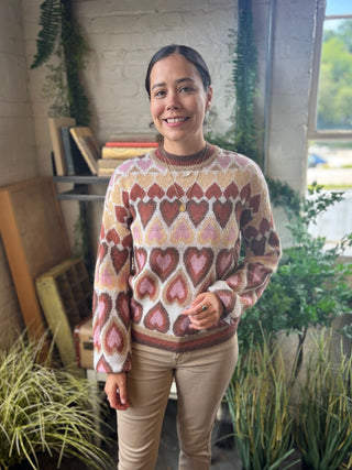 Hetty Heart Print Jacquard Sweater