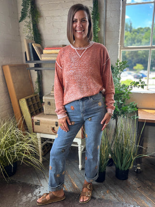 Tegan Floral Embroidered Denim Pants