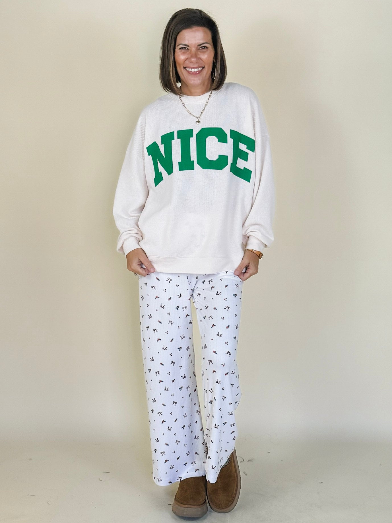 "NICE" Cloudy Knit Long Sleeve Tee