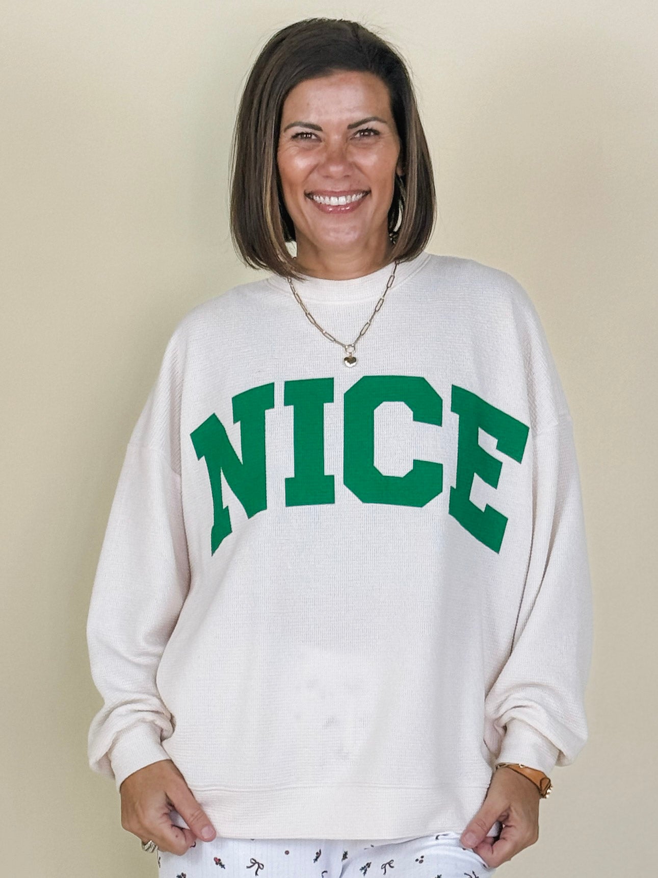 "NICE" Cloudy Knit Long Sleeve Tee