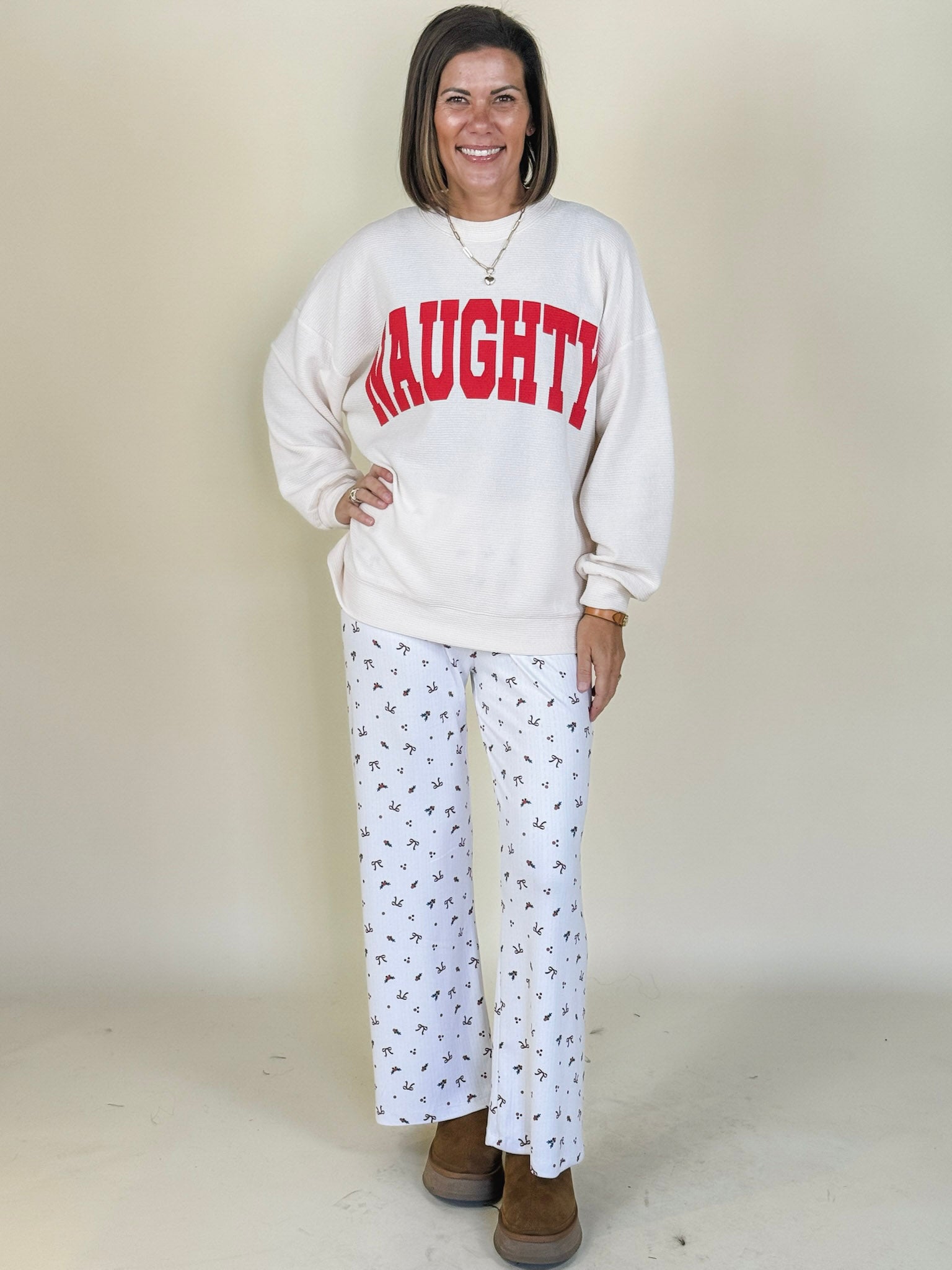 "NAUGHTY" Cloudy Knit Long Sleeve Tee