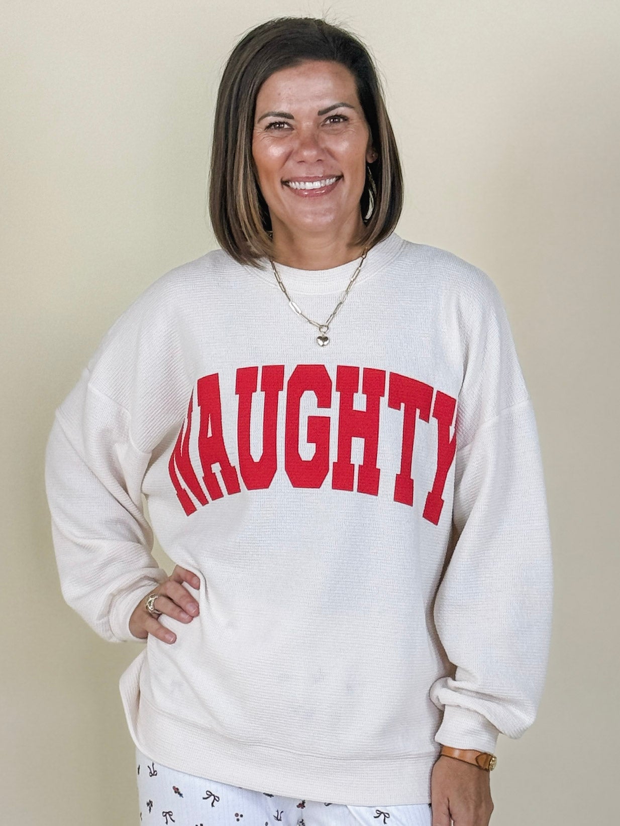 "NAUGHTY" Cloudy Knit Long Sleeve Tee