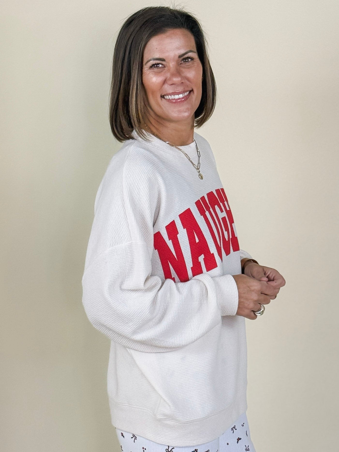 "NAUGHTY" Cloudy Knit Long Sleeve Tee