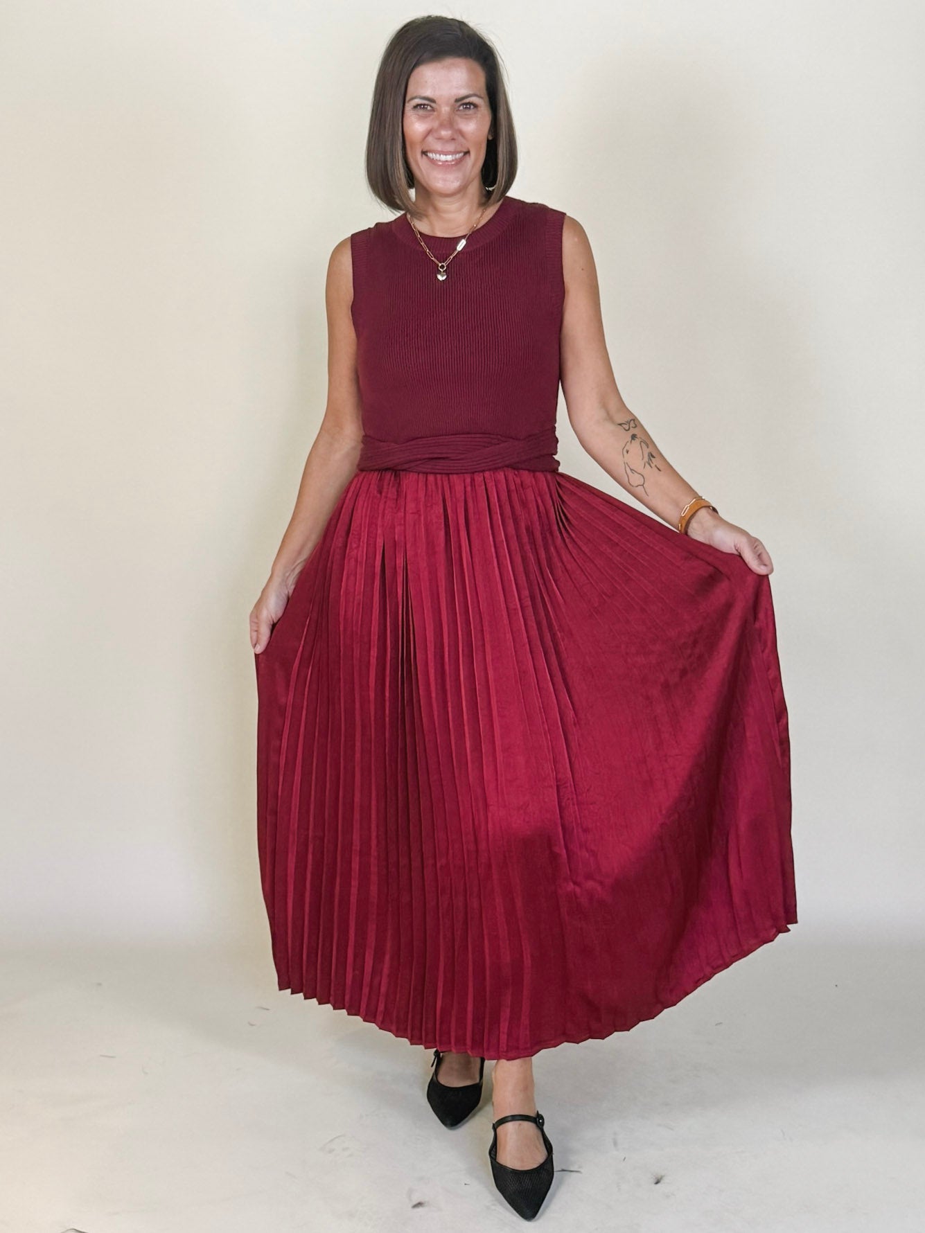 Minnie Sleeveless Mixed Media Dress