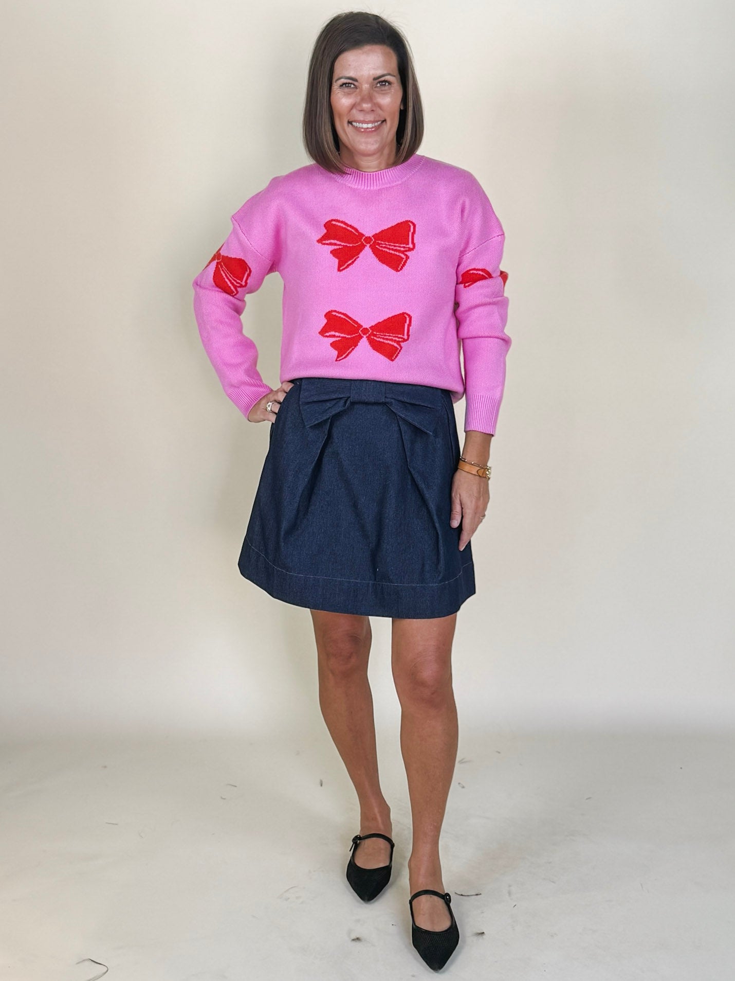 Demi Bow Front A-Line Denim Skirt