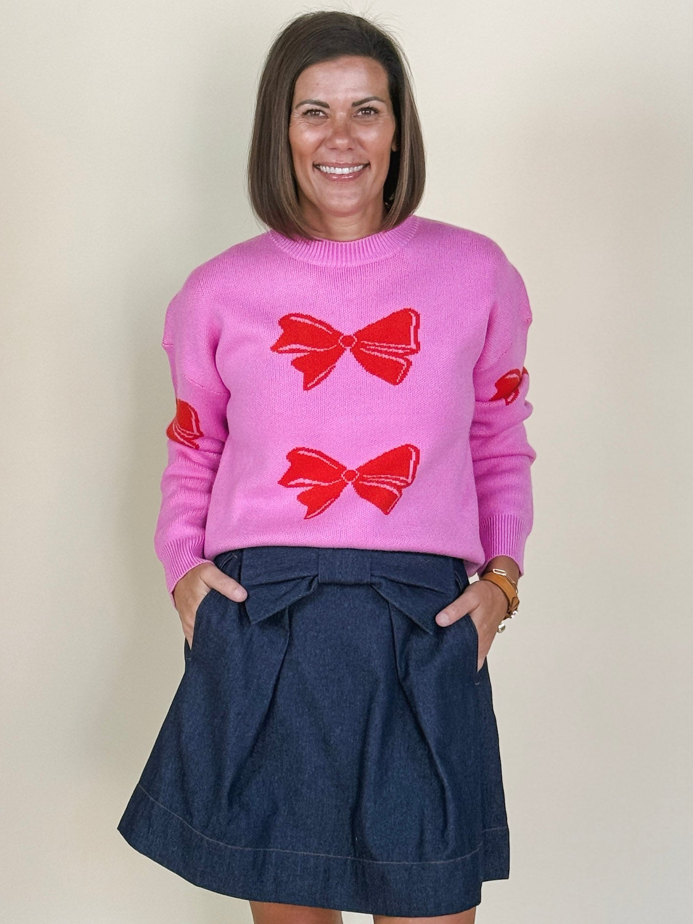 Demi Bow Front A-Line Denim Skirt