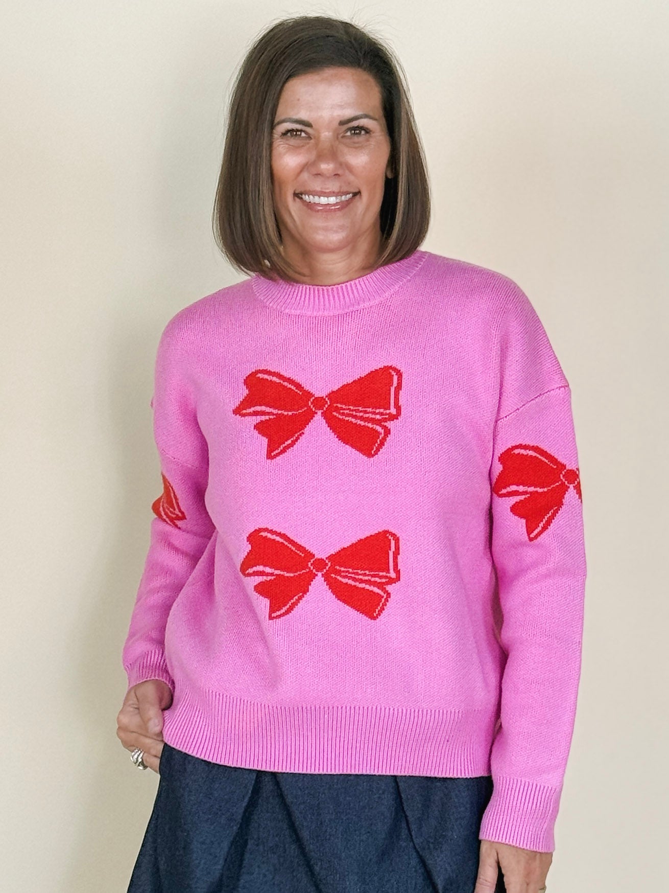 Nell Bow Detail Crew Neck Sweater