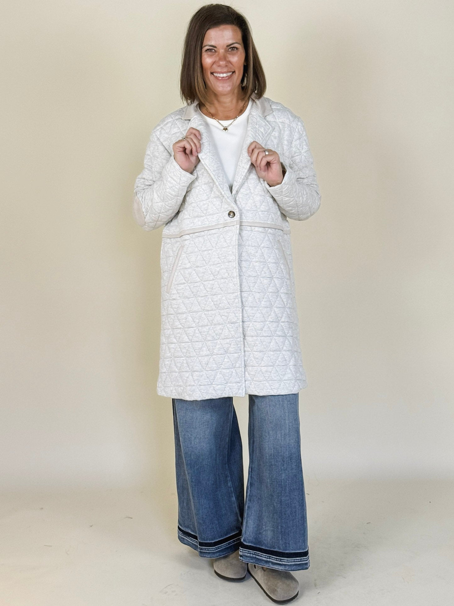 Lana Lapel Collar Button Front Quilted Jacket