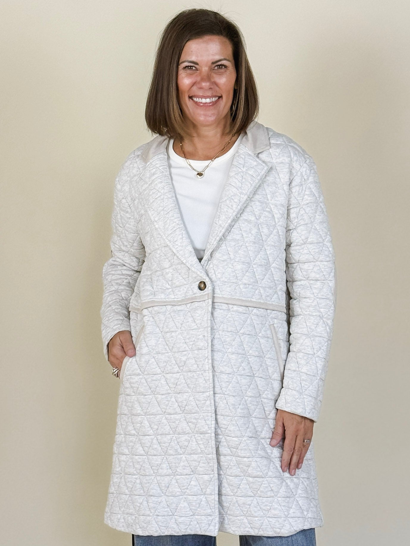 Lana Lapel Collar Button Front Quilted Jacket