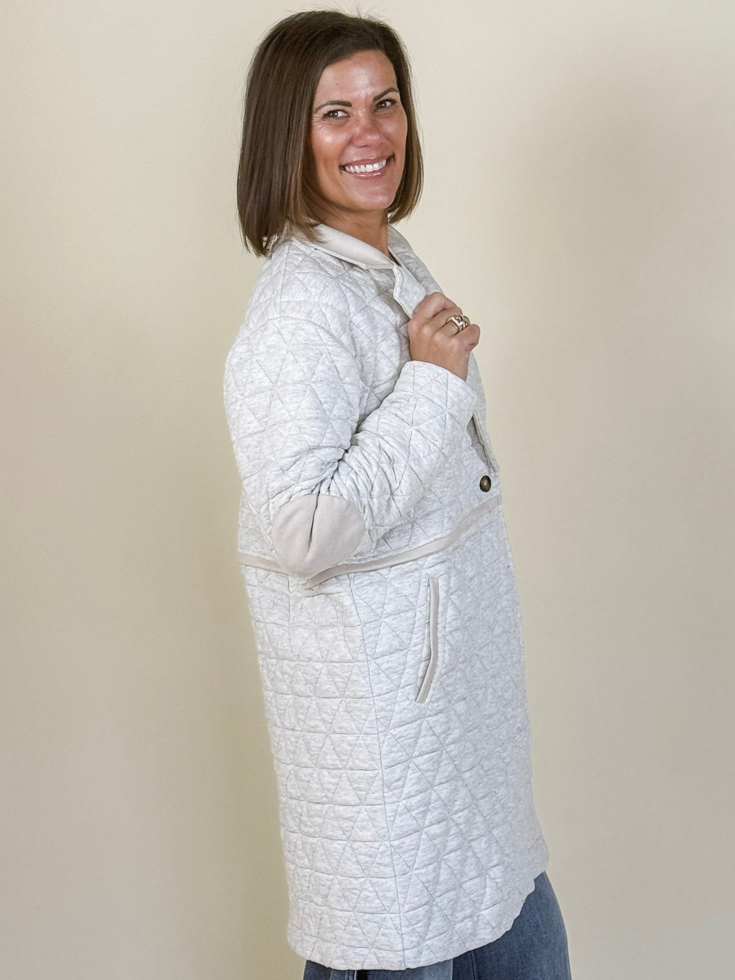 Lana Lapel Collar Button Front Quilted Jacket