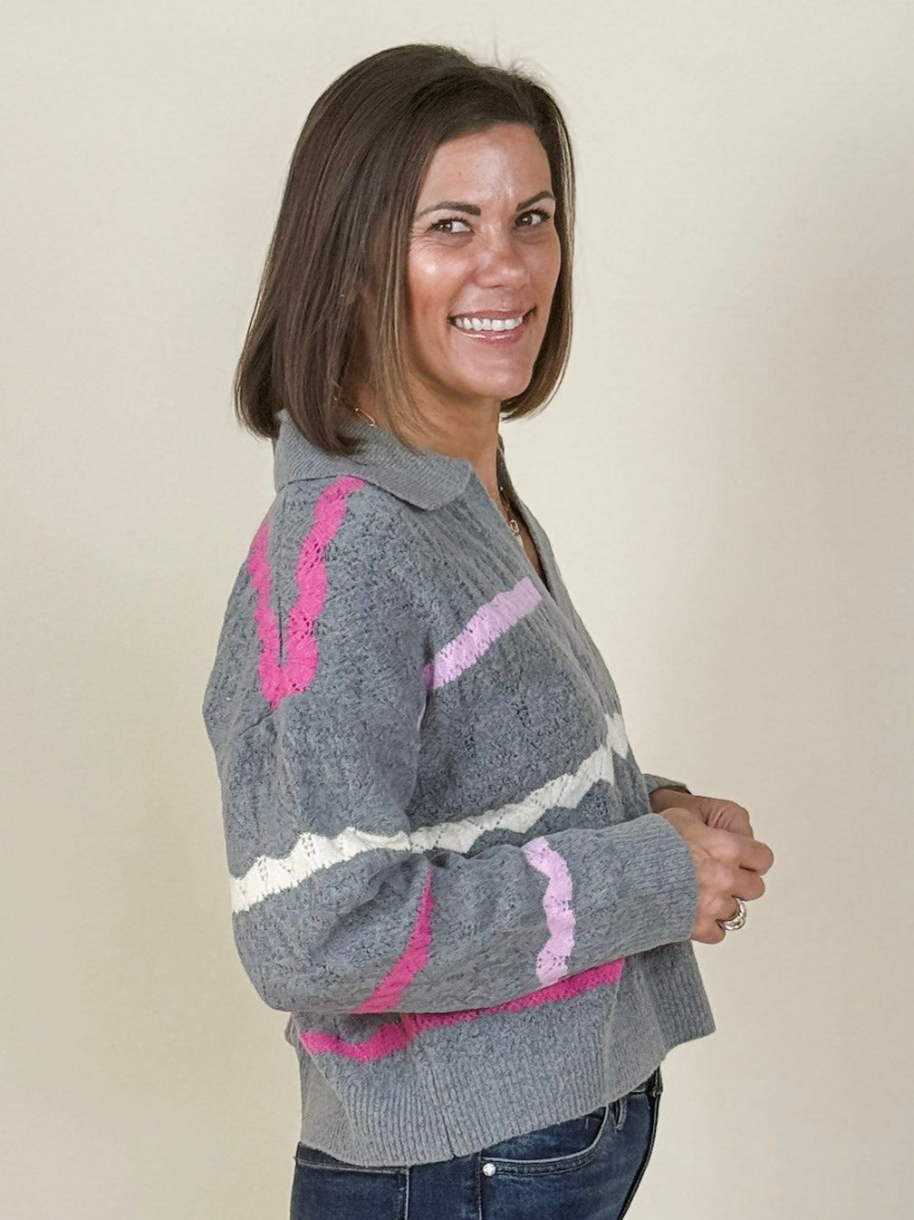 Colette Collared Striped Knit Sweater