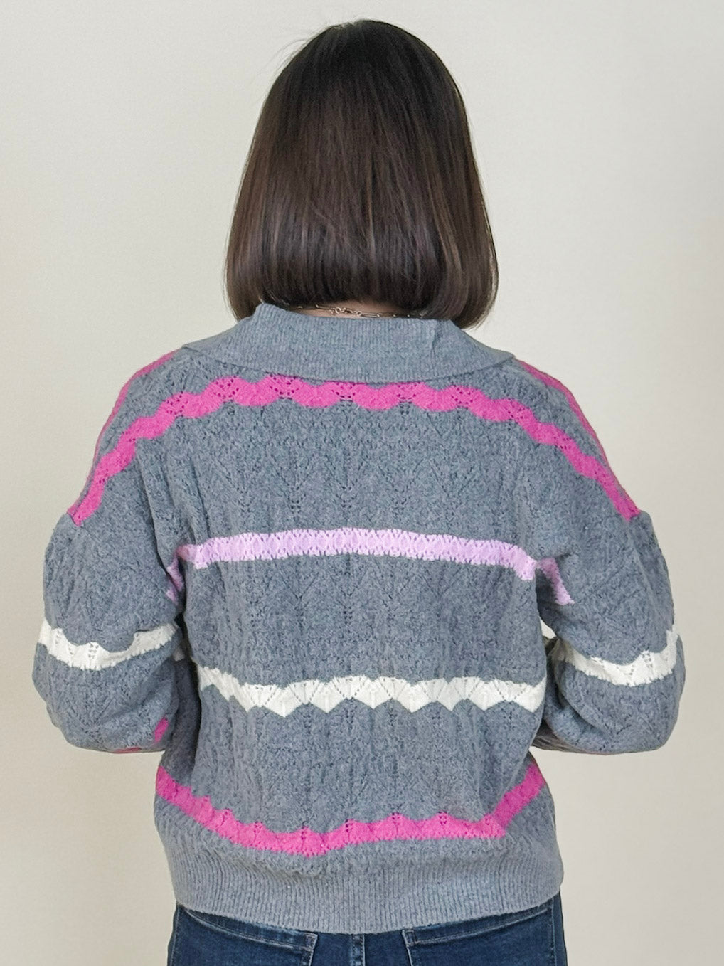 Colette Collared Striped Knit Sweater