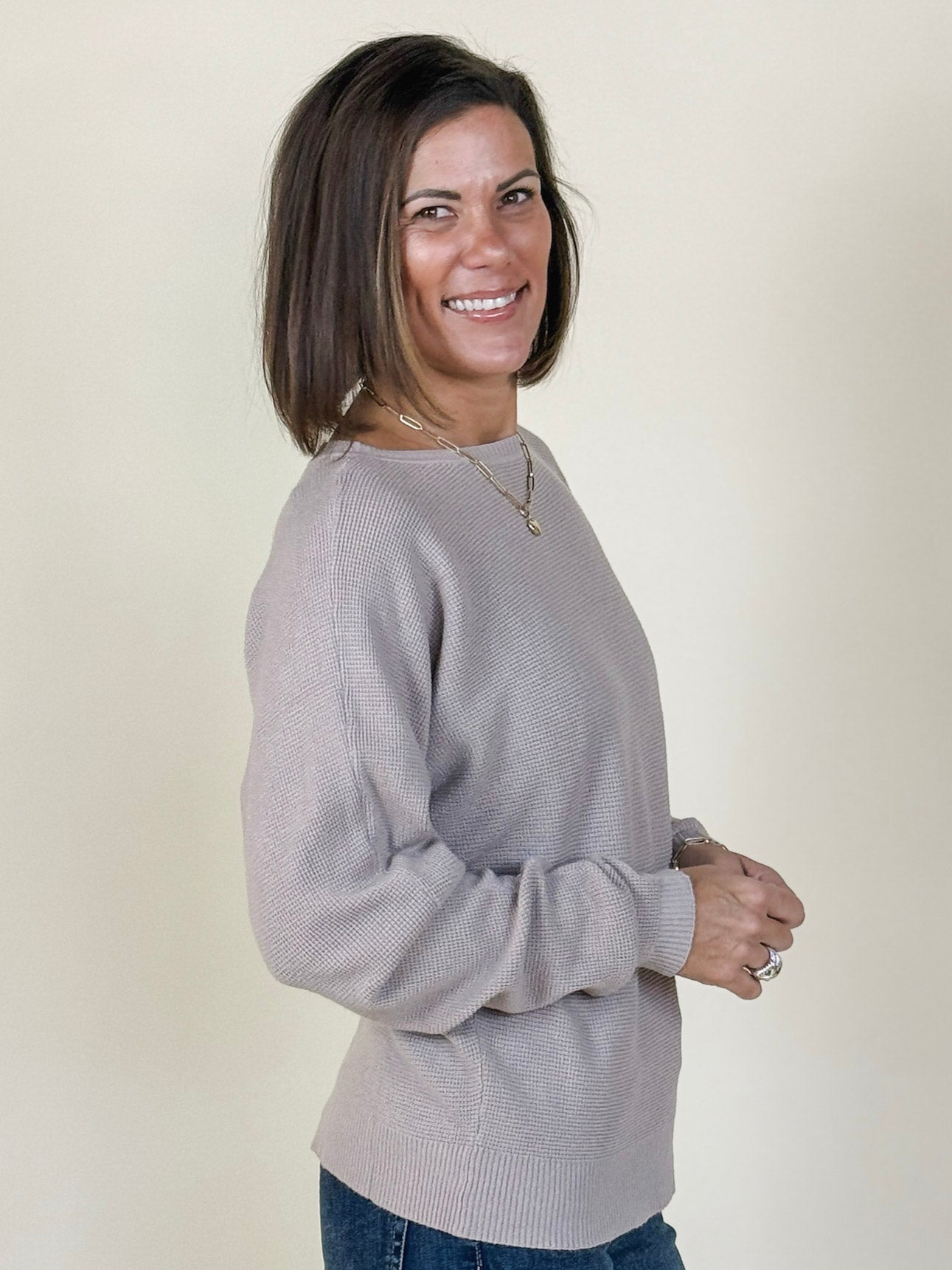 Mia Mini Waffle Knit Dolman Sweater