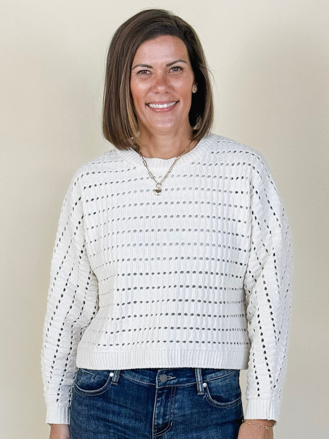 Carrie Pointelle Crop Oversized Sweater